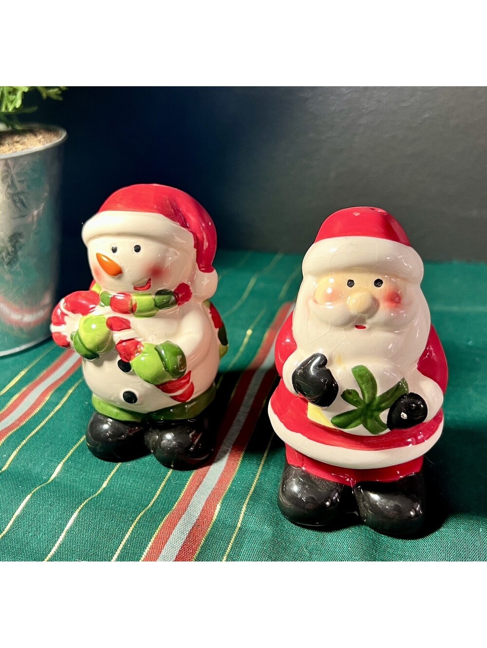 VINTAGE Christmas Holiday Salt & Pepper Shakers - Santa Claus & Snowman